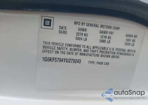 2000 Cadillac Deville Dts from USA, damaged, VIN 1G6KF5794YU279243